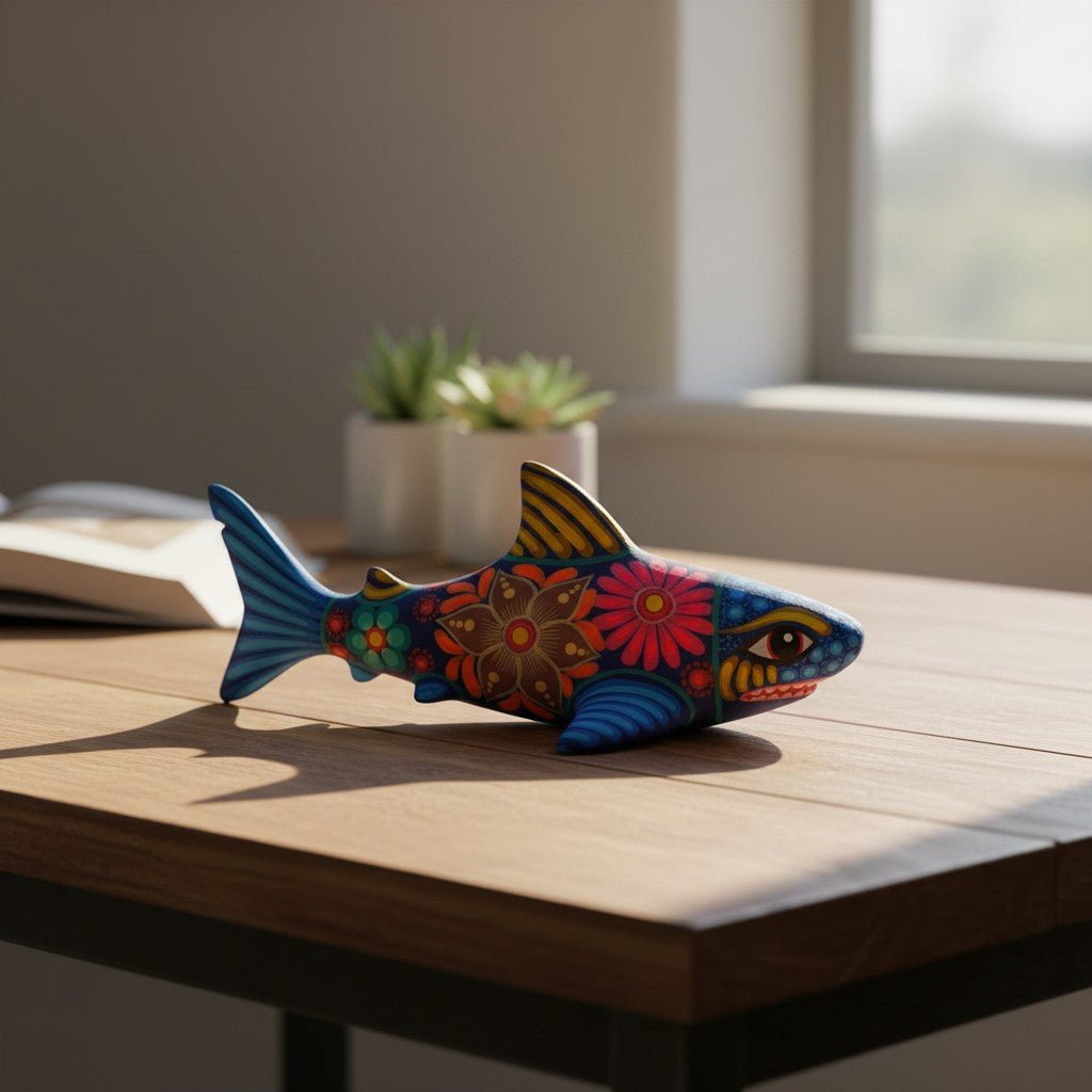 Alebrije Shark Figurine | Vibrant Ocean Decor Talavera Statue La Vie Bien Alebrije Shark Figurine | Vibrant Ocean Decor