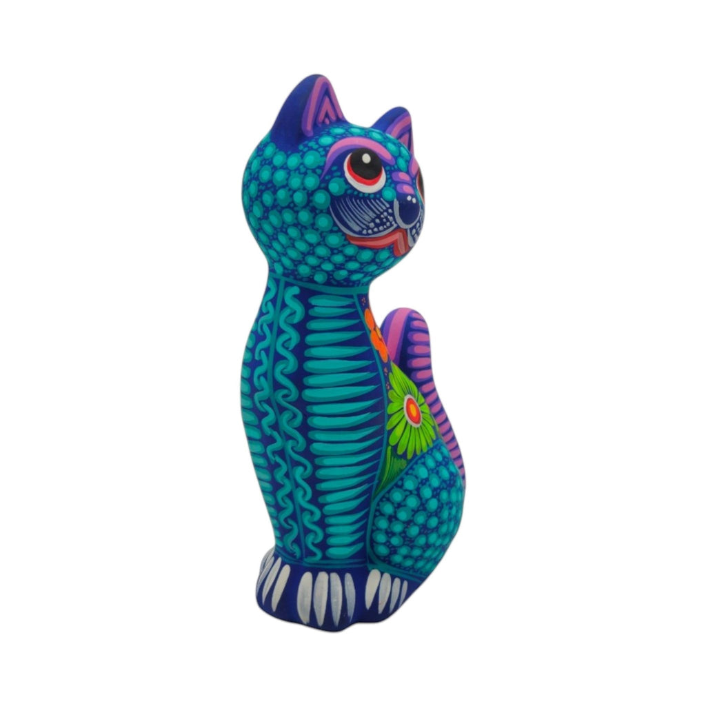 Alebrije Sitting Cat Statue | Hand-Painted Artwork Talavera Statue La Vie Bien Alebrije Sitting Cat Statue | Hand-Painted Artwork