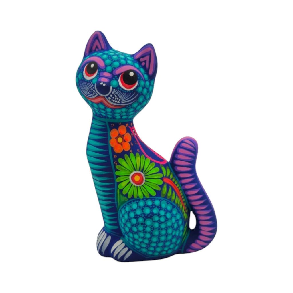 Alebrije Sitting Cat Statue | Hand-Painted Artwork Talavera Statue La Vie Bien Alebrije Sitting Cat Statue | Hand-Painted Artwork
