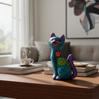 Alebrije Sitting Cat Statue | Hand-Painted Artwork Talavera Statue La Vie Bien Alebrije Sitting Cat Statue | Hand-Painted Artwork