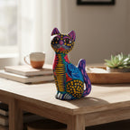 Alebrije Sitting Cat Statue | Hand-Painted Artwork Talavera Statue La Vie Bien Alebrije Sitting Cat Statue | Hand-Painted Artwork