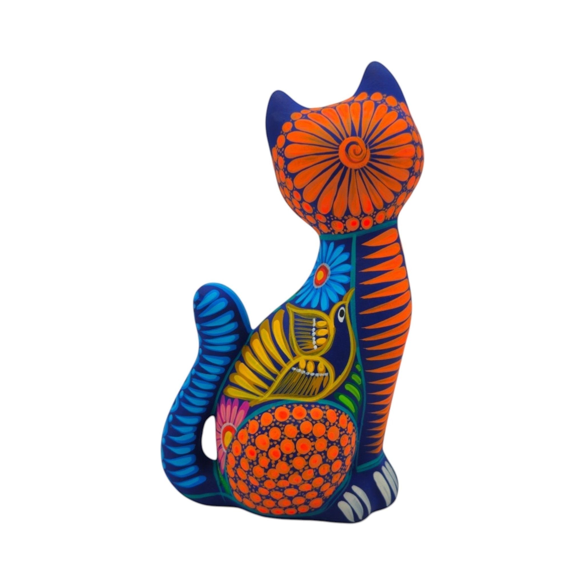 Alebrije Sitting Cat Statue | Hand-Painted Artwork Talavera Statue La Vie Bien Alebrije Sitting Cat Statue | Hand-Painted Artwork