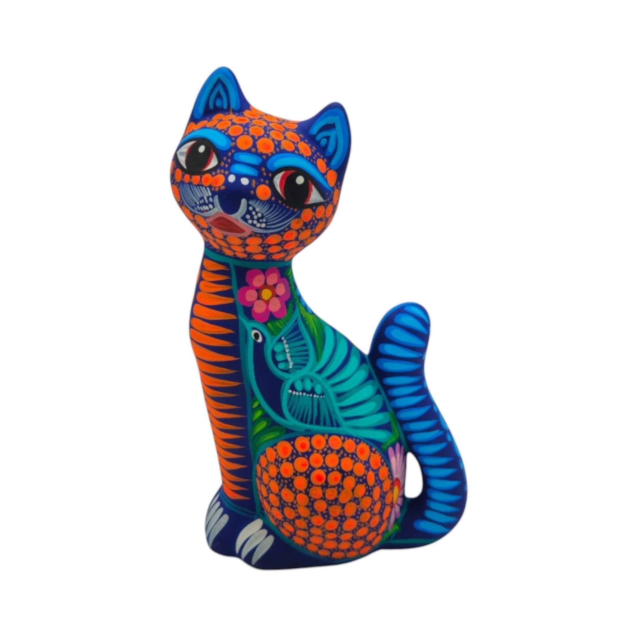 Alebrije Sitting Cat Statue | Hand-Painted Artwork Talavera Statue La Vie Bien Alebrije Sitting Cat Statue | Hand-Painted Artwork