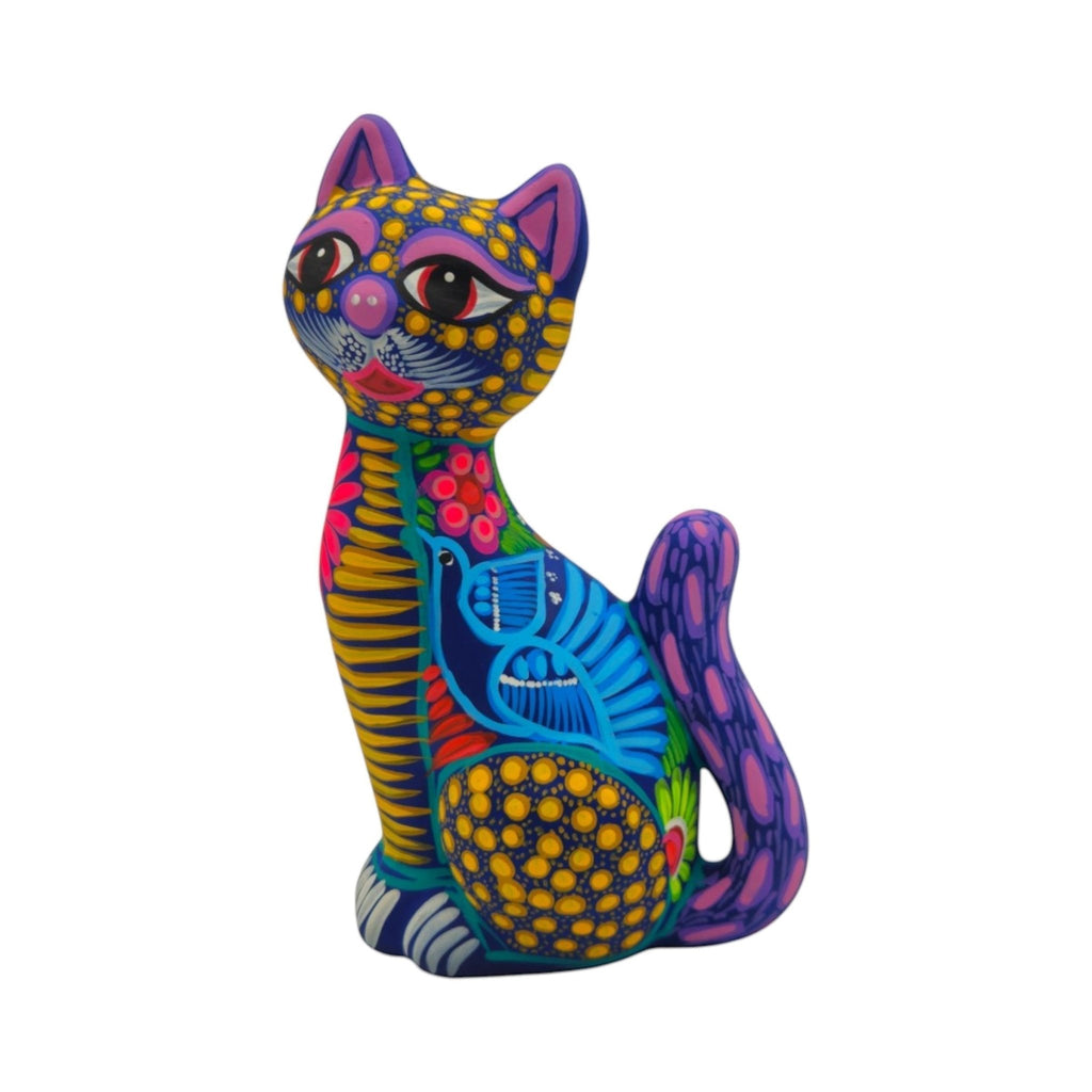 Alebrije Sitting Cat Statue | Hand-Painted Artwork Talavera Statue La Vie Bien Alebrije Sitting Cat Statue | Hand-Painted Artwork