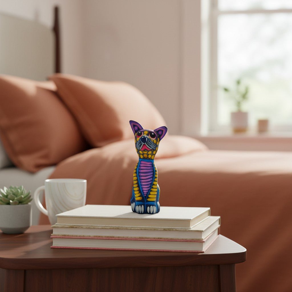 Alebrije Sitting Dog Statue | Hand-Painted Decorative Art Talavera Statue La Vie Bien Alebrije Sitting Dog Statue | Hand-Painted Decorative Art