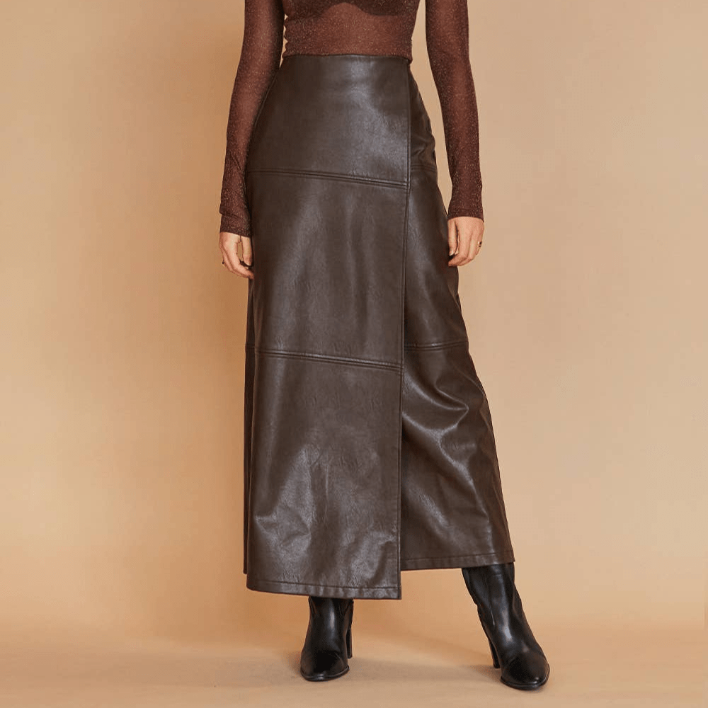 Alexandra Vegan Leather Wrap Skirt [Sizes XS - XL]