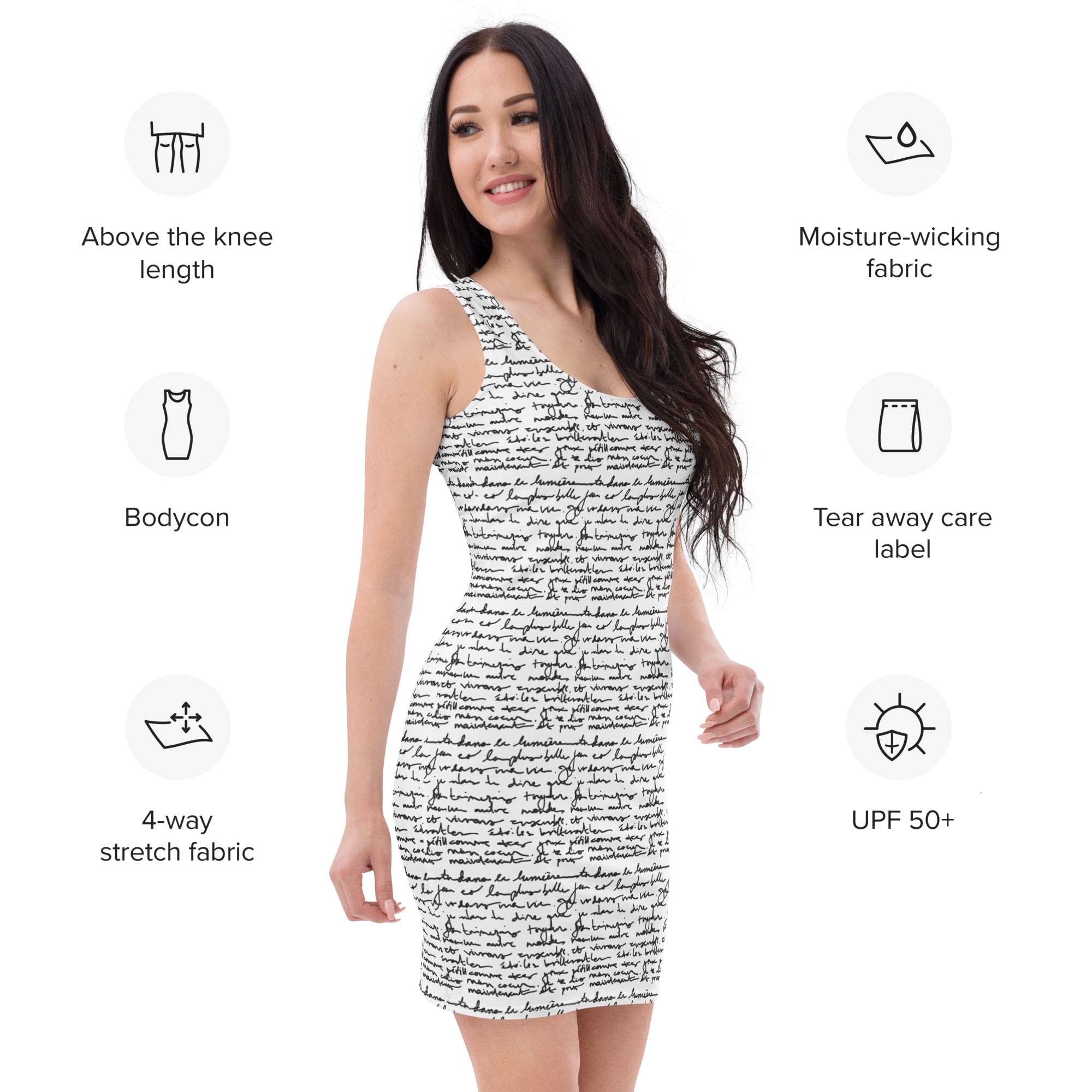 French love letter bodycon dress - white