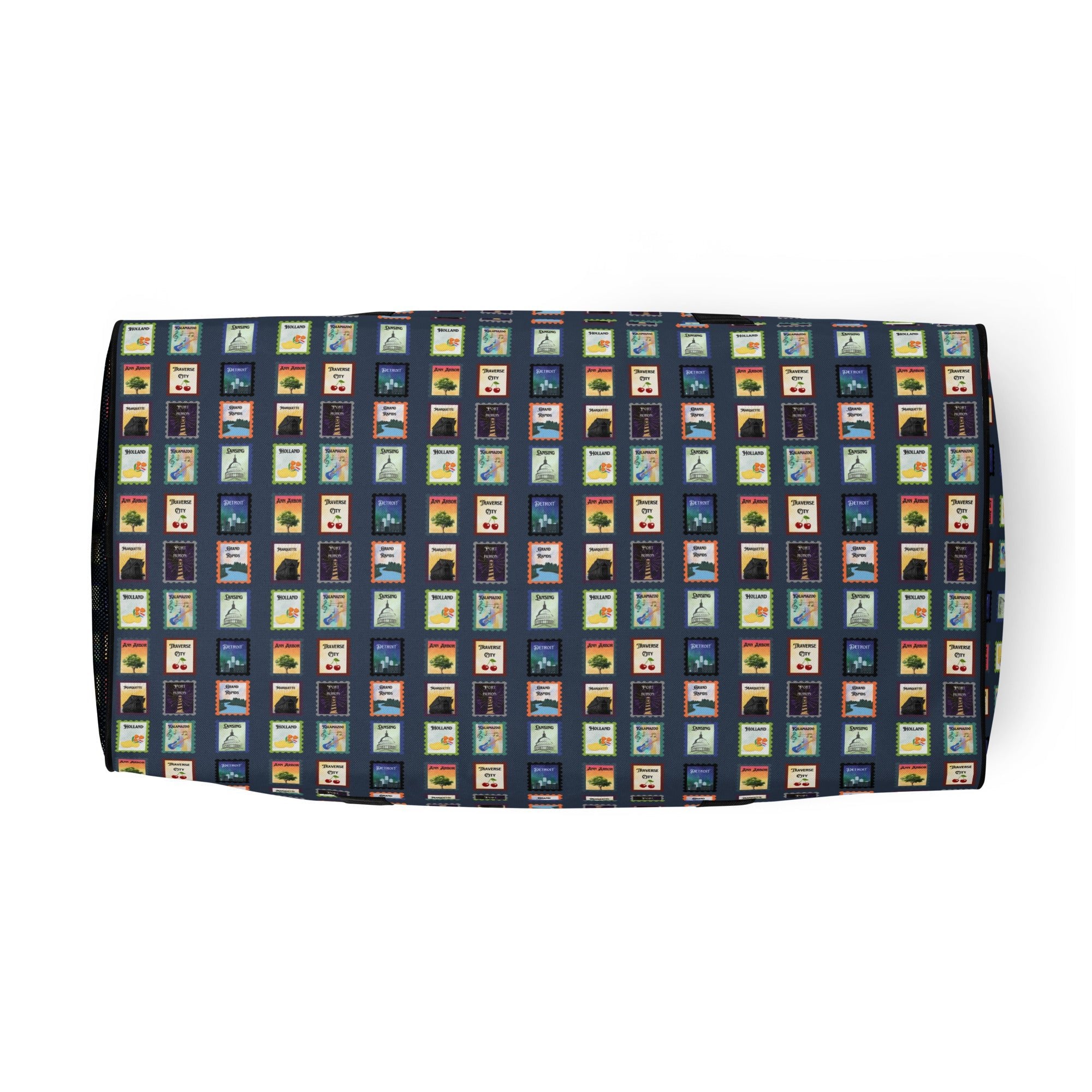 Michigan cities postage stamp Duffle bag