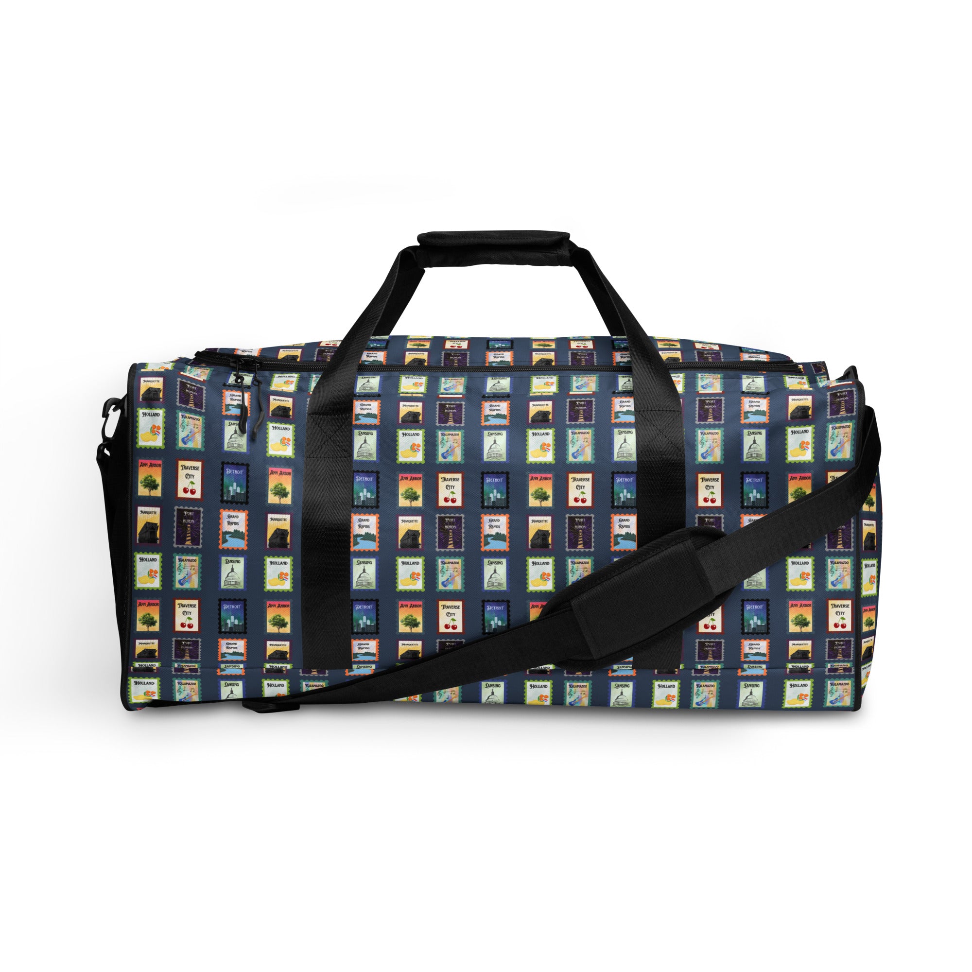 Michigan cities postage stamp Duffle bag