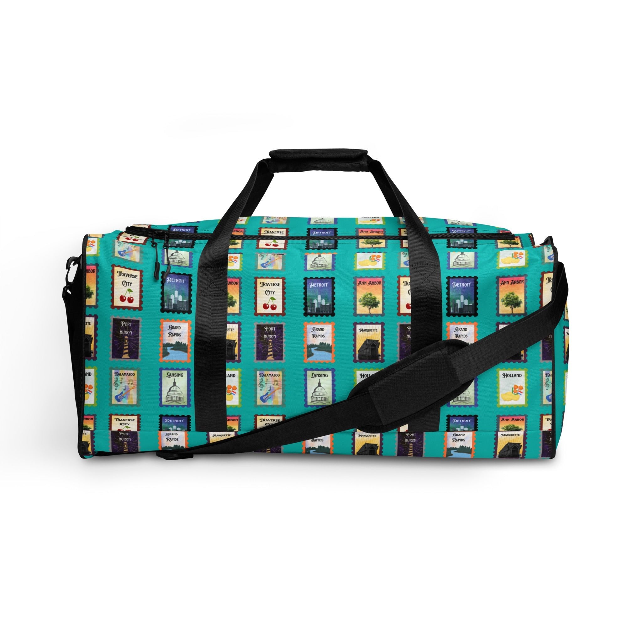 Turquoise Michigan cities Duffle bag