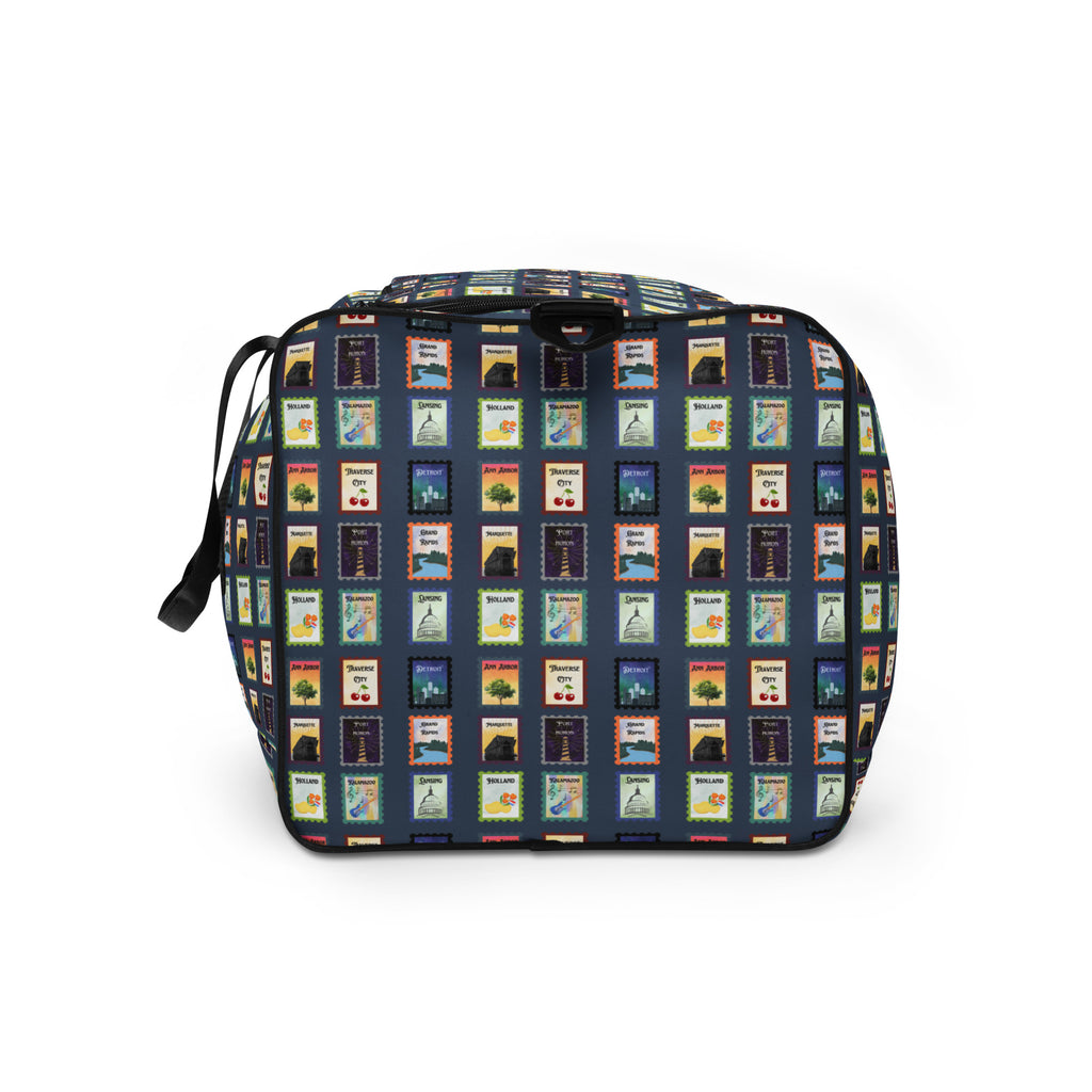 Michigan cities postage stamp Duffle bag