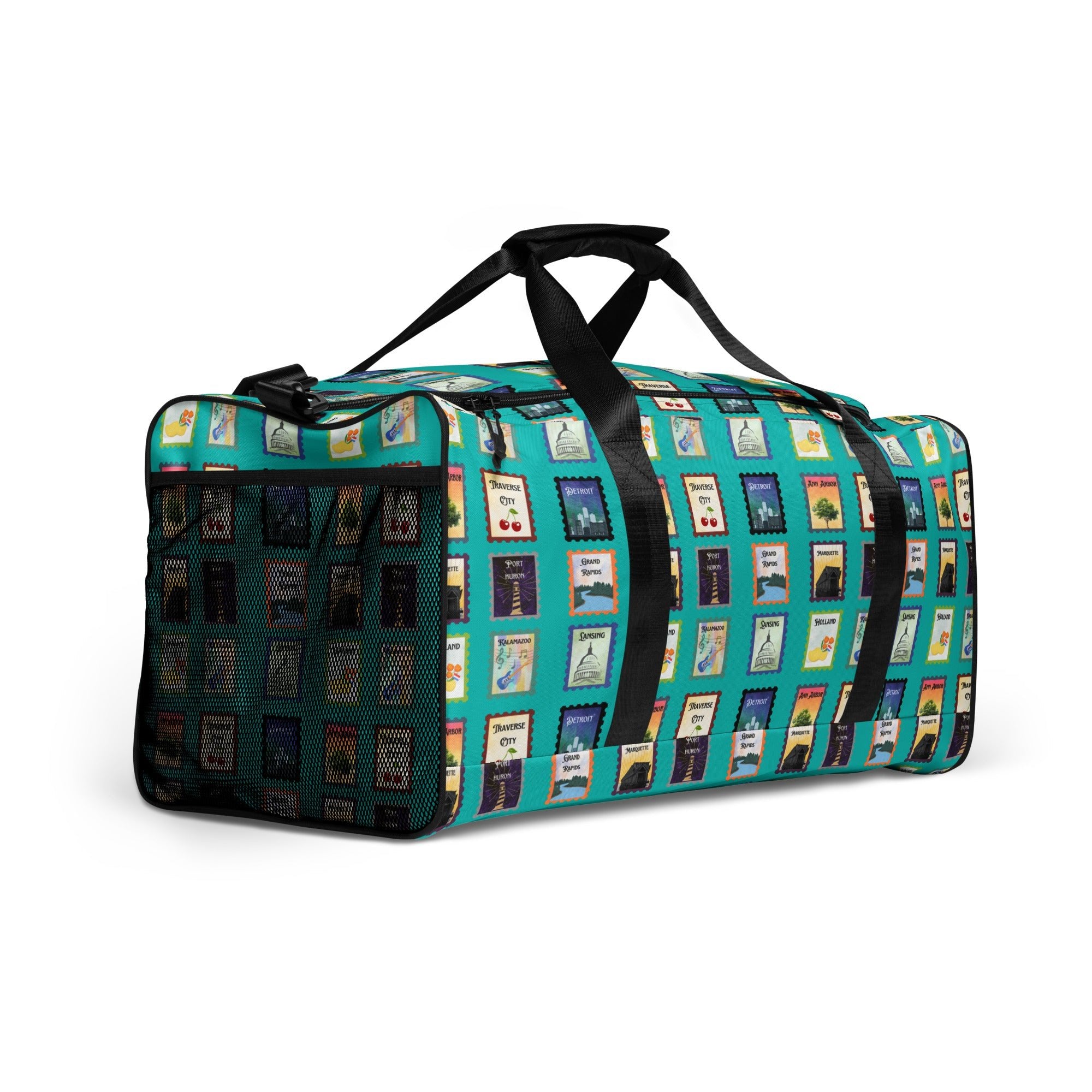 Turquoise Michigan cities Duffle bag