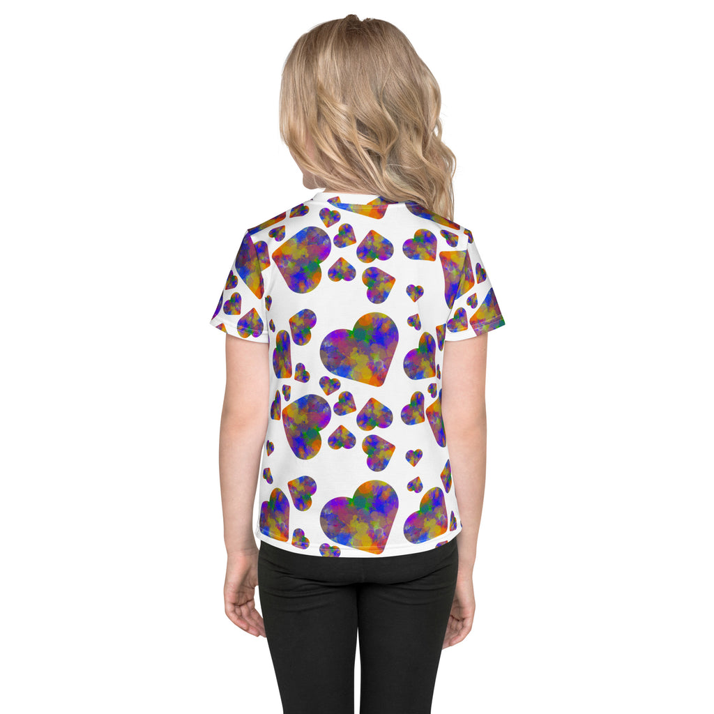 Kids rainbow color splash hearts crew neck t-shirt - La Vie Bien - Child hearts tee shirt - Childrens clothing
