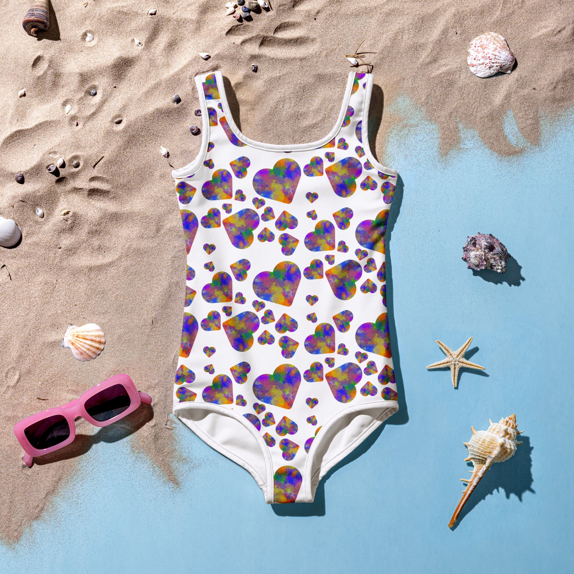 Rainbow hearts child's Swimsuit - La Vie Bien - Children swim apparel - Colorful hearts swimsuit