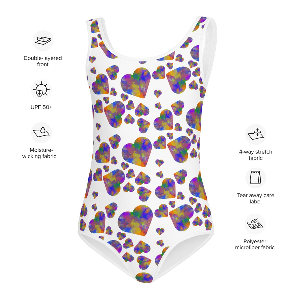 Rainbow hearts child's Swimsuit - La Vie Bien - Children swim apparel - Colorful hearts swimsuit
