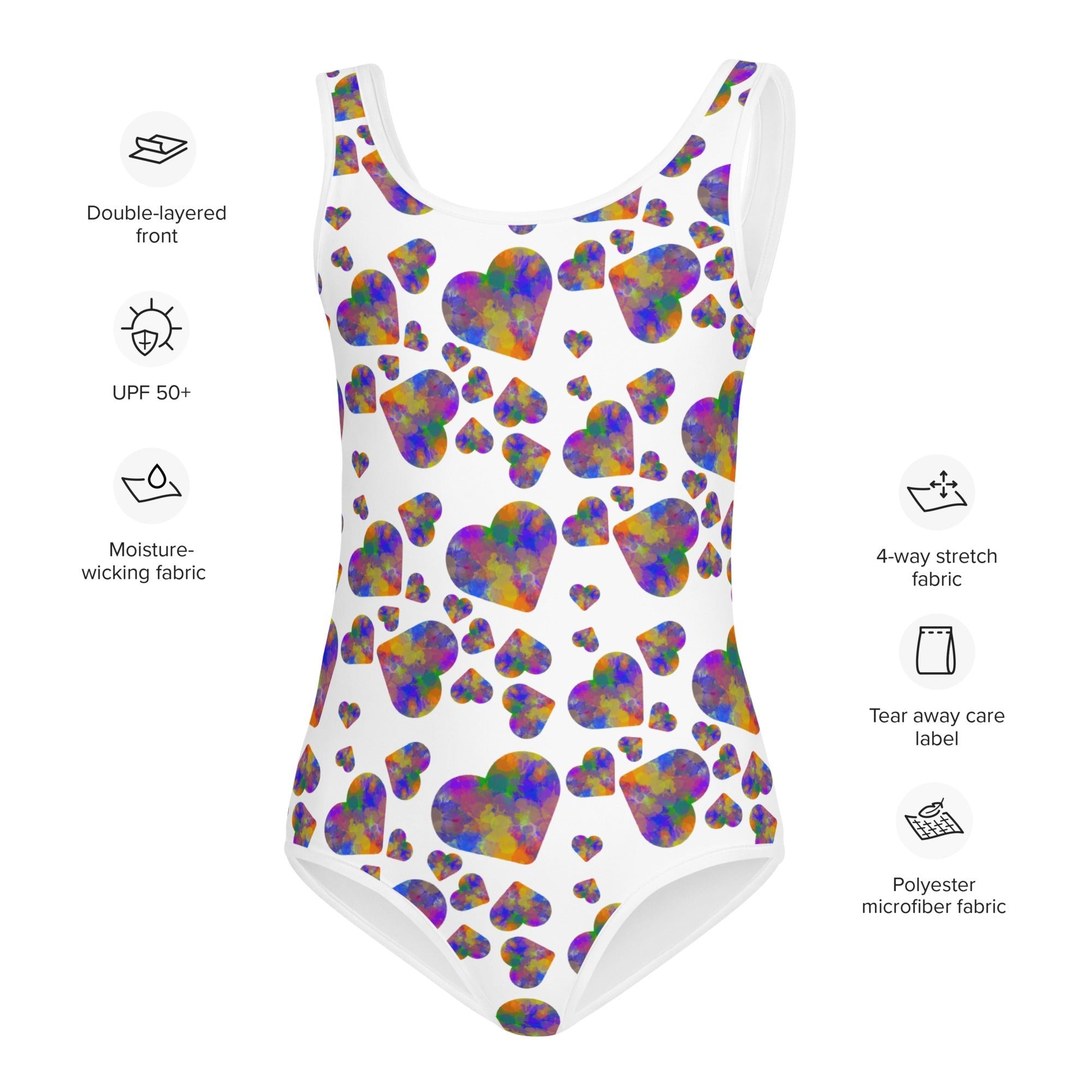 Rainbow hearts child's Swimsuit - La Vie Bien - Children swim apparel - Colorful hearts swimsuit