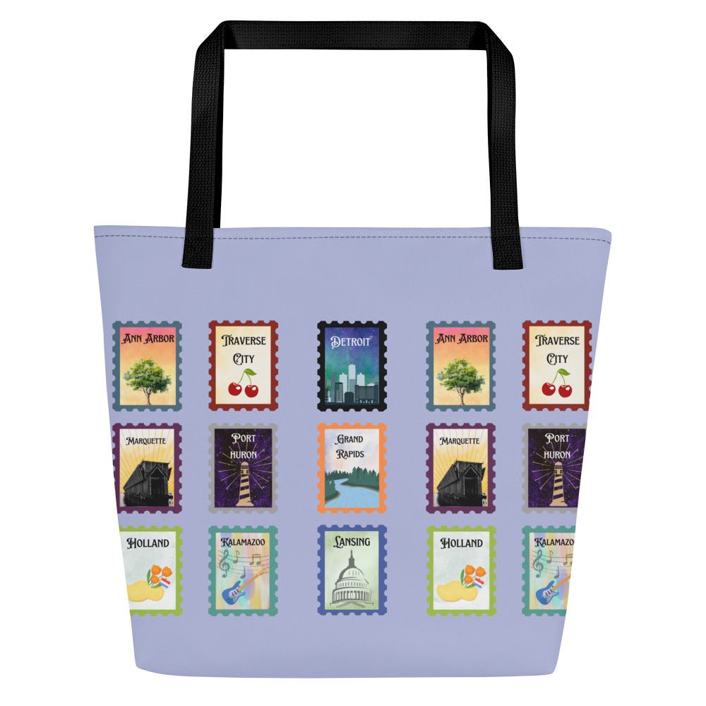 Lilac Michigan cities Large Tote Bag