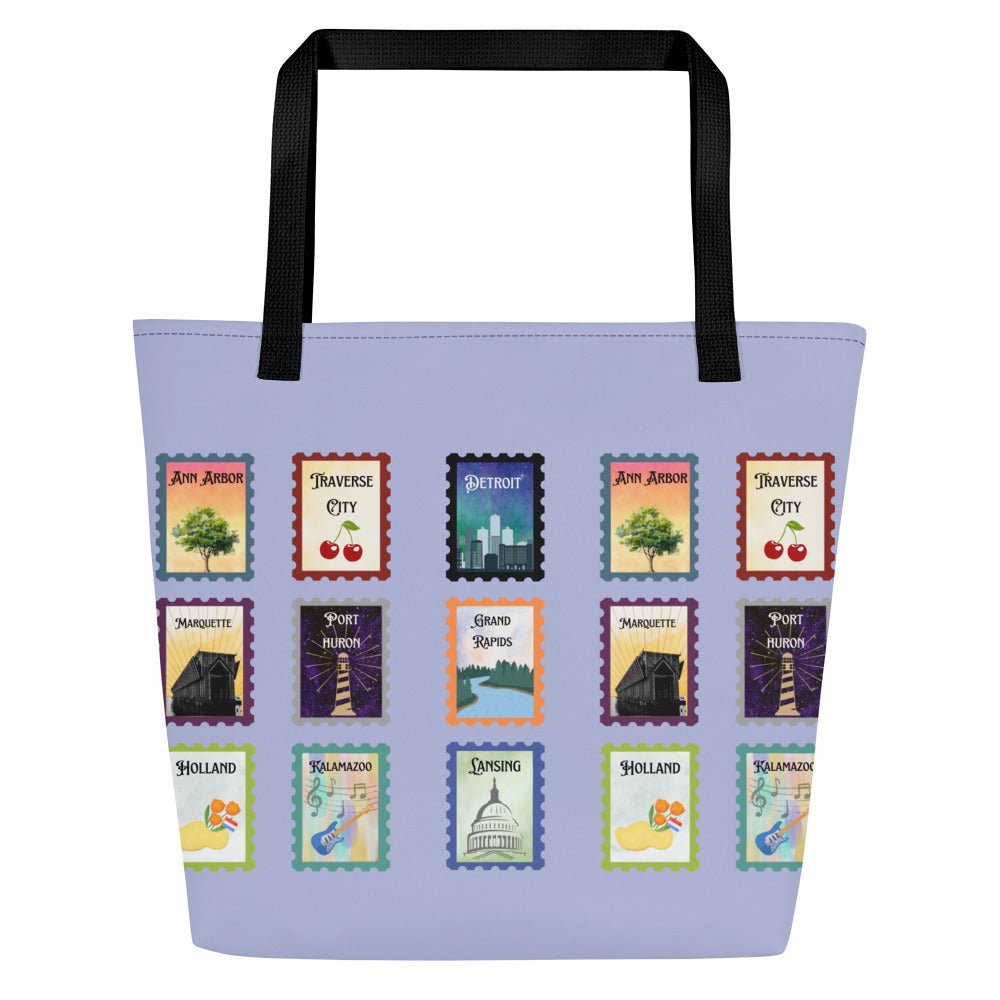 Lilac Michigan cities Large Tote Bag