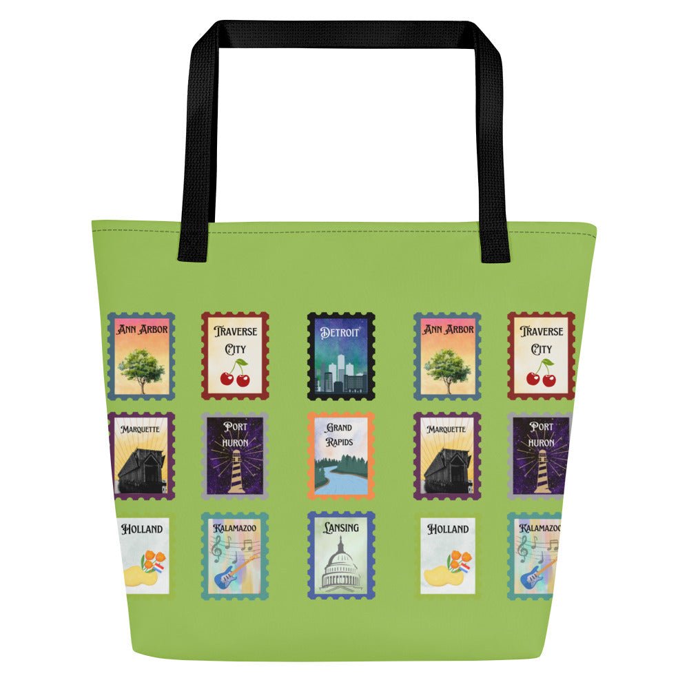 Michigan cities postal stamps Tote Bag - lime