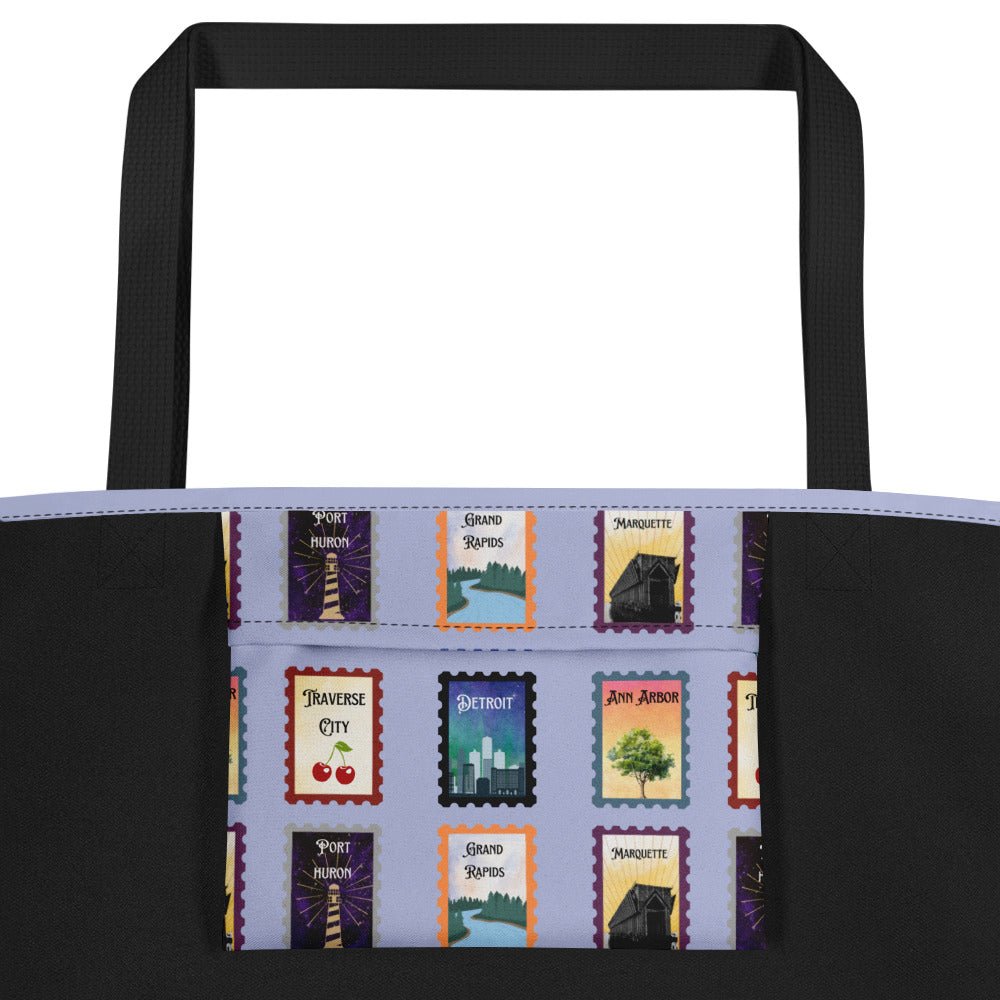 Lilac Michigan cities Large Tote Bag
