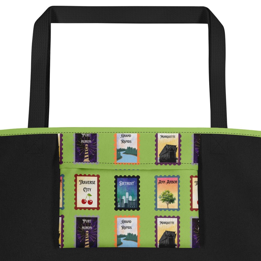 Michigan cities postal stamps Tote Bag - lime
