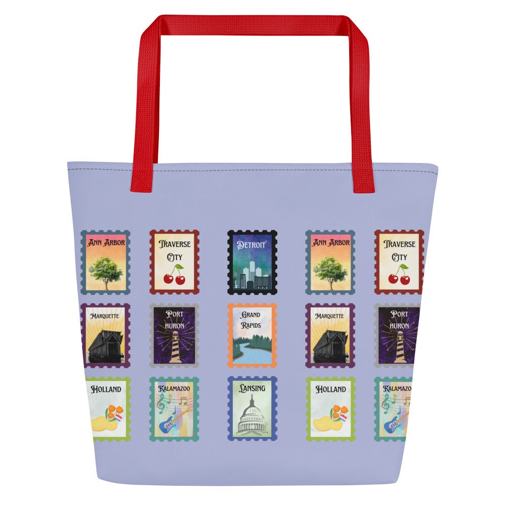 Lilac Michigan cities Large Tote Bag