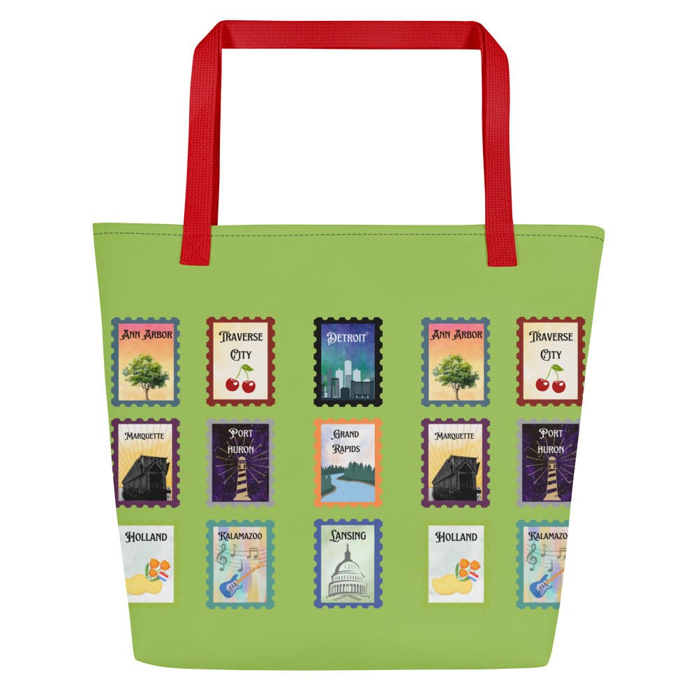 Michigan cities postal stamps Tote Bag - lime