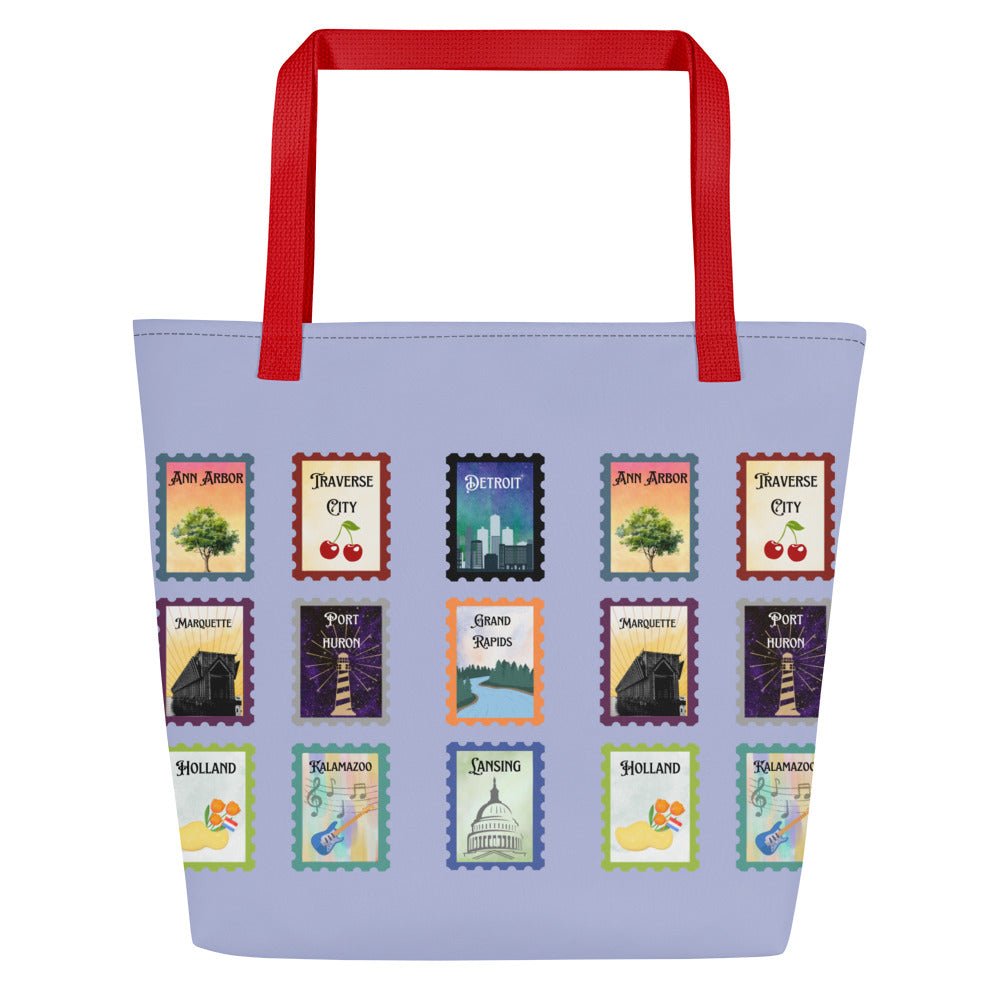 Lilac Michigan cities Large Tote Bag