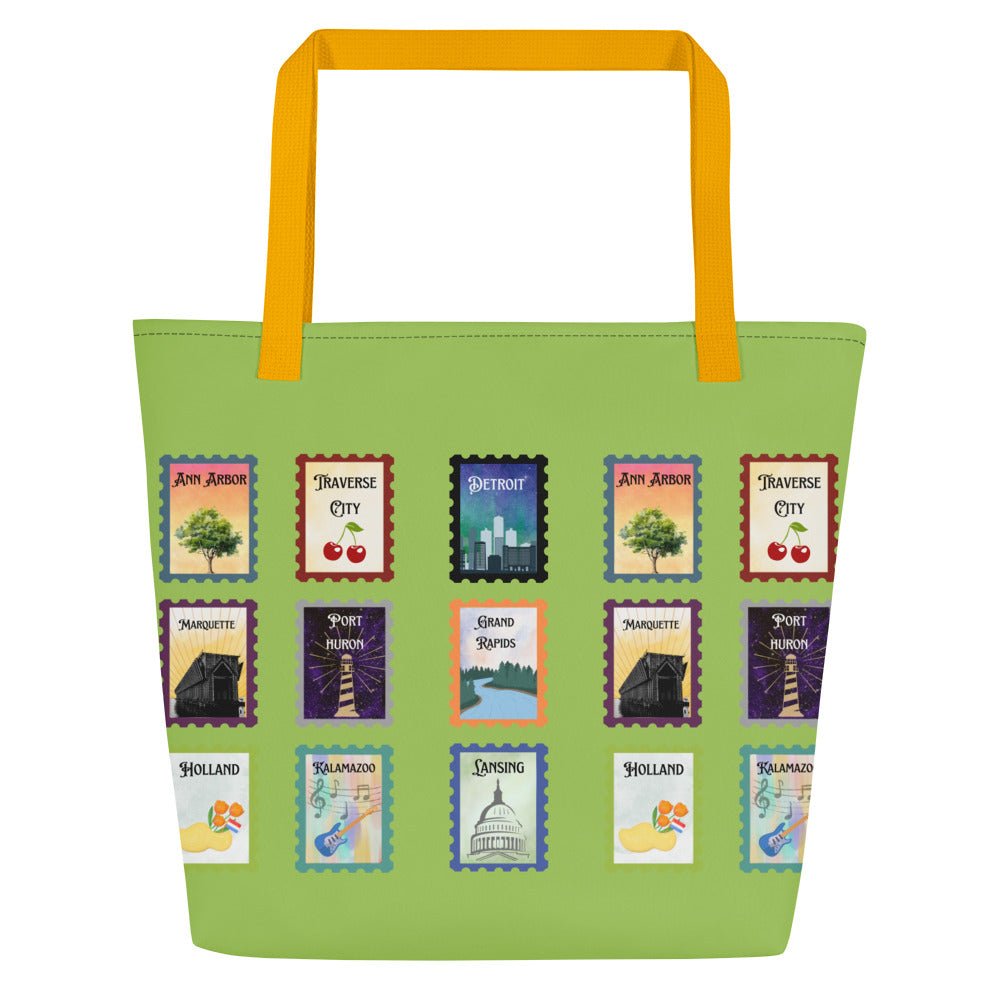 Michigan cities postal stamps Tote Bag - lime