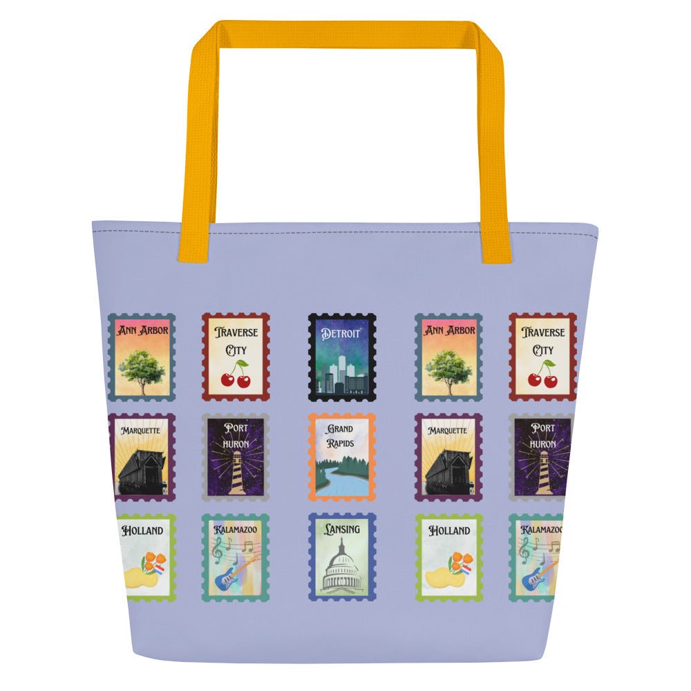 Lilac Michigan cities Large Tote Bag