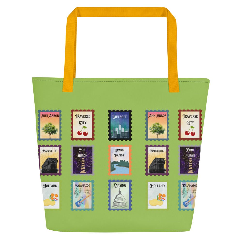 Michigan cities postal stamps Tote Bag - lime