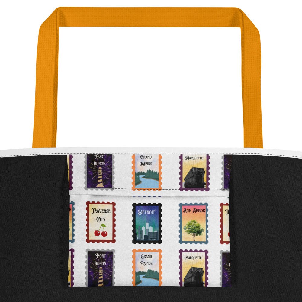 Michigan cities postage stamps Large Tote Bag