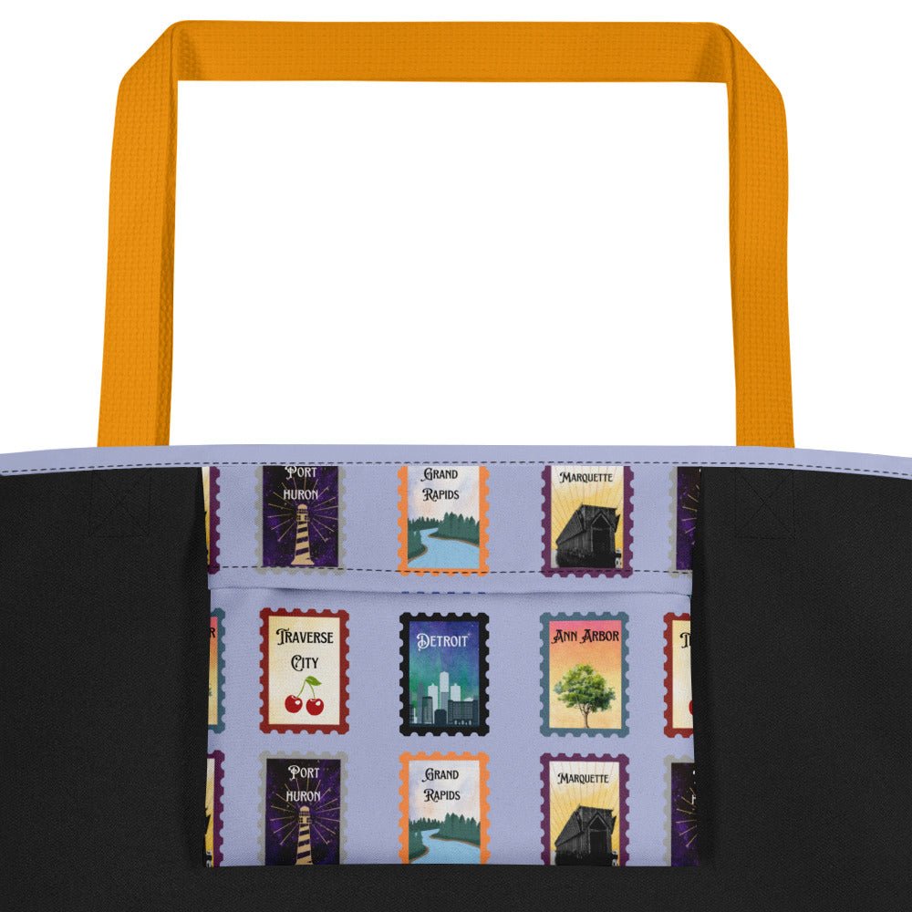 Lilac Michigan cities Large Tote Bag