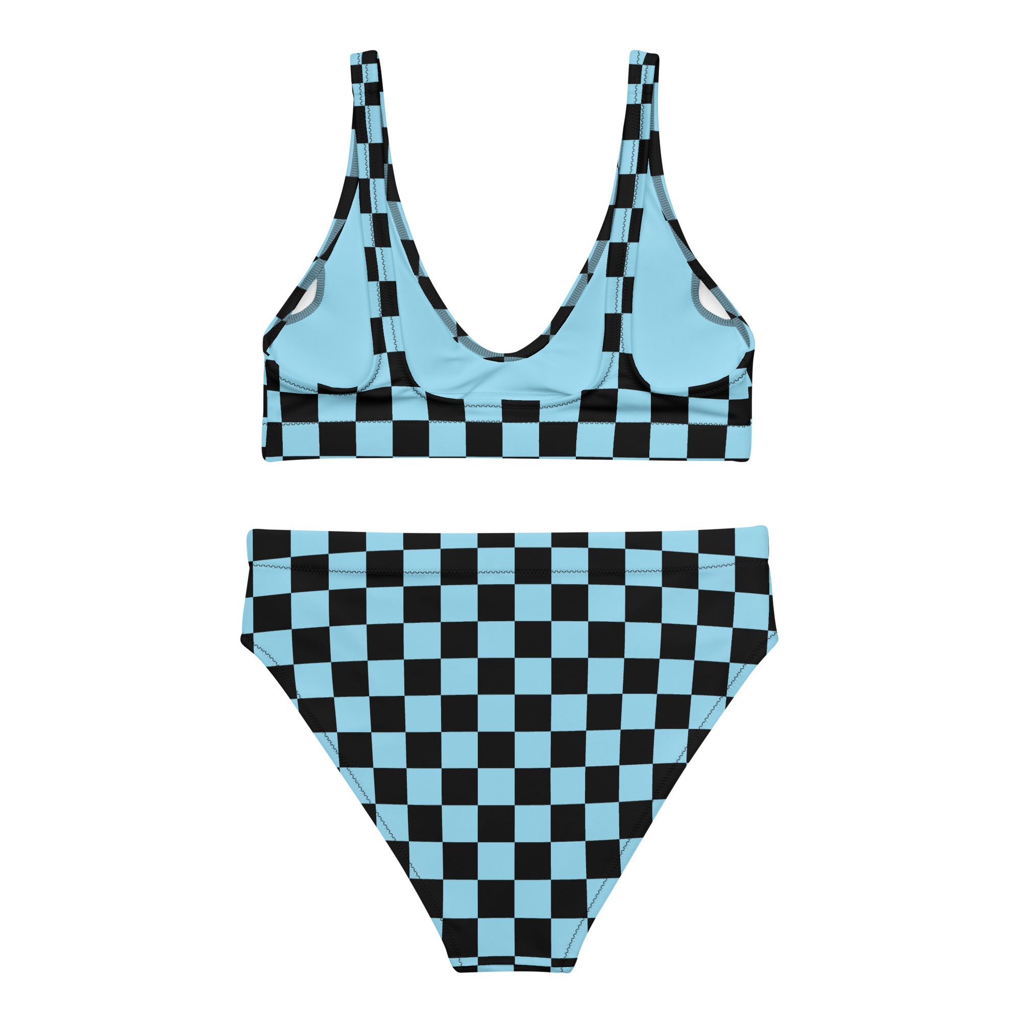 Blue and black checkered high - waisted bikini