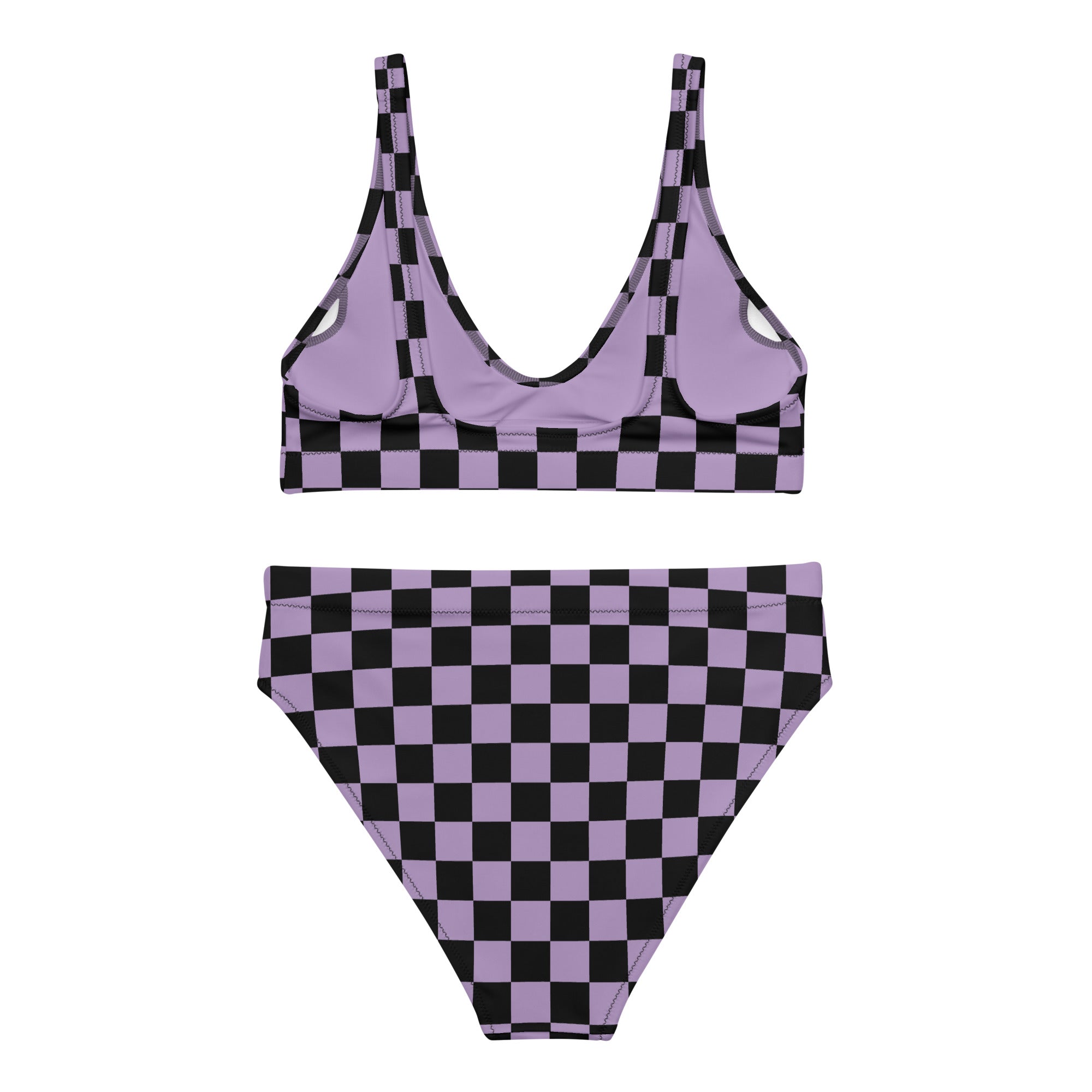 Purple and black Recycled high-waisted bikini - La Vie Bien - Chich checkered swimsuit - Cute violet two piece