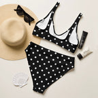 Black and white polka dots Recycled high-waisted bikini by La Vie Bien
