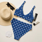 Royal blue polka dotted Recycled high-waisted bikini by La Vie Bien