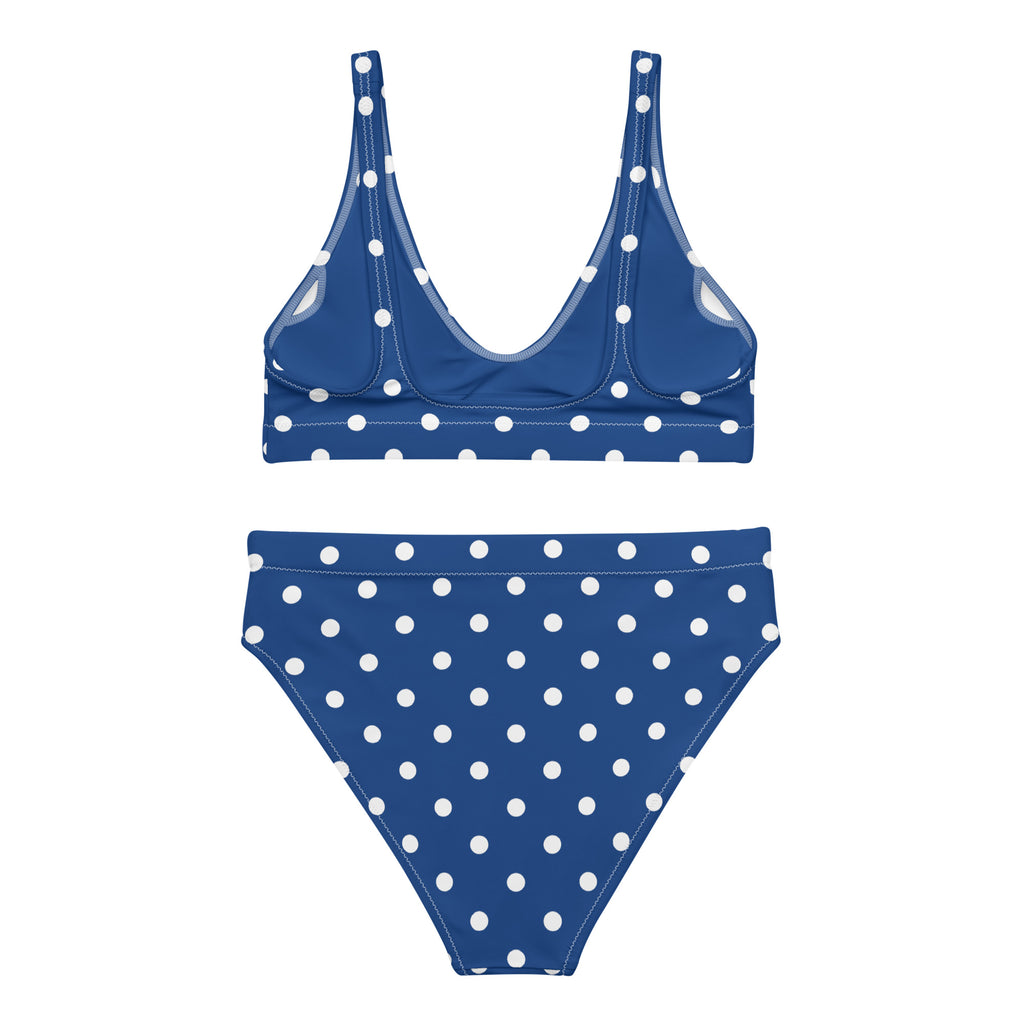 Royal blue polka dotted Recycled high-waisted bikini - La Vie Bien - Bikini swimsuit - Blue and white