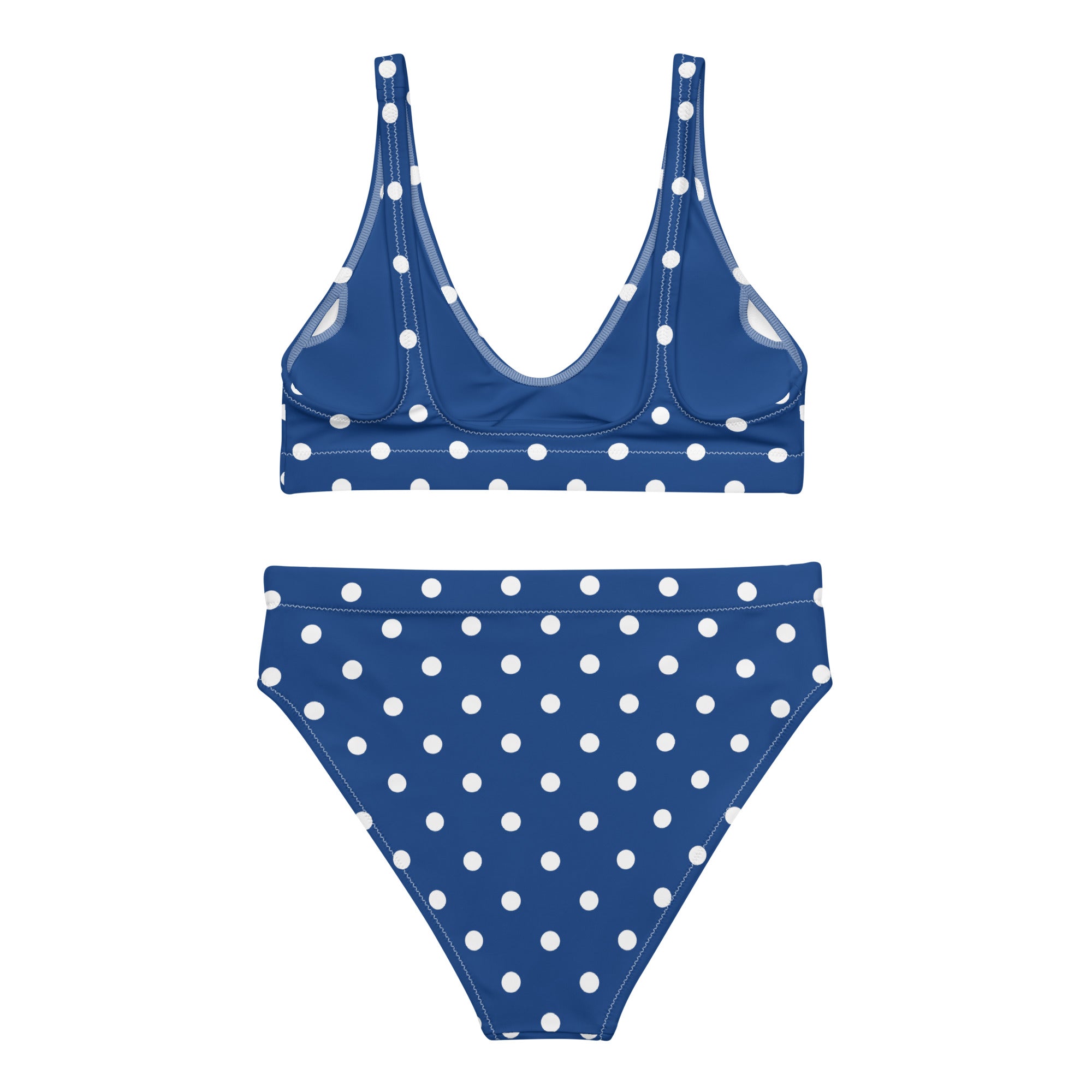 Royal blue polka dotted Recycled high-waisted bikini - La Vie Bien - Bikini swimsuit - Blue and white