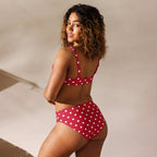 Cherry red and white polka dot Recycled high-waisted bikini by La Vie Bien
