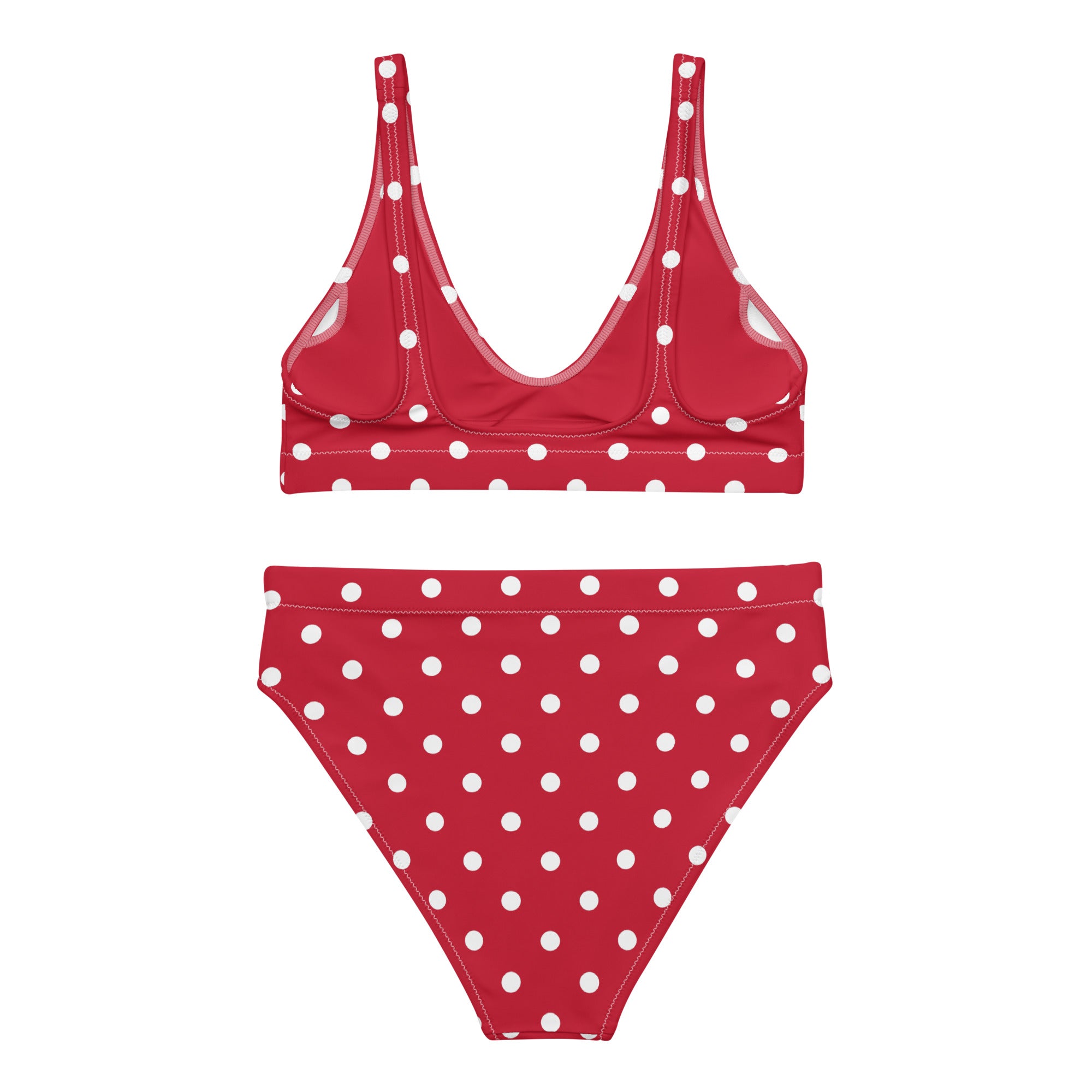 Cherry red and white polka dot Recycled high-waisted bikini - La Vie Bien - Bikini for her - Bikini for women