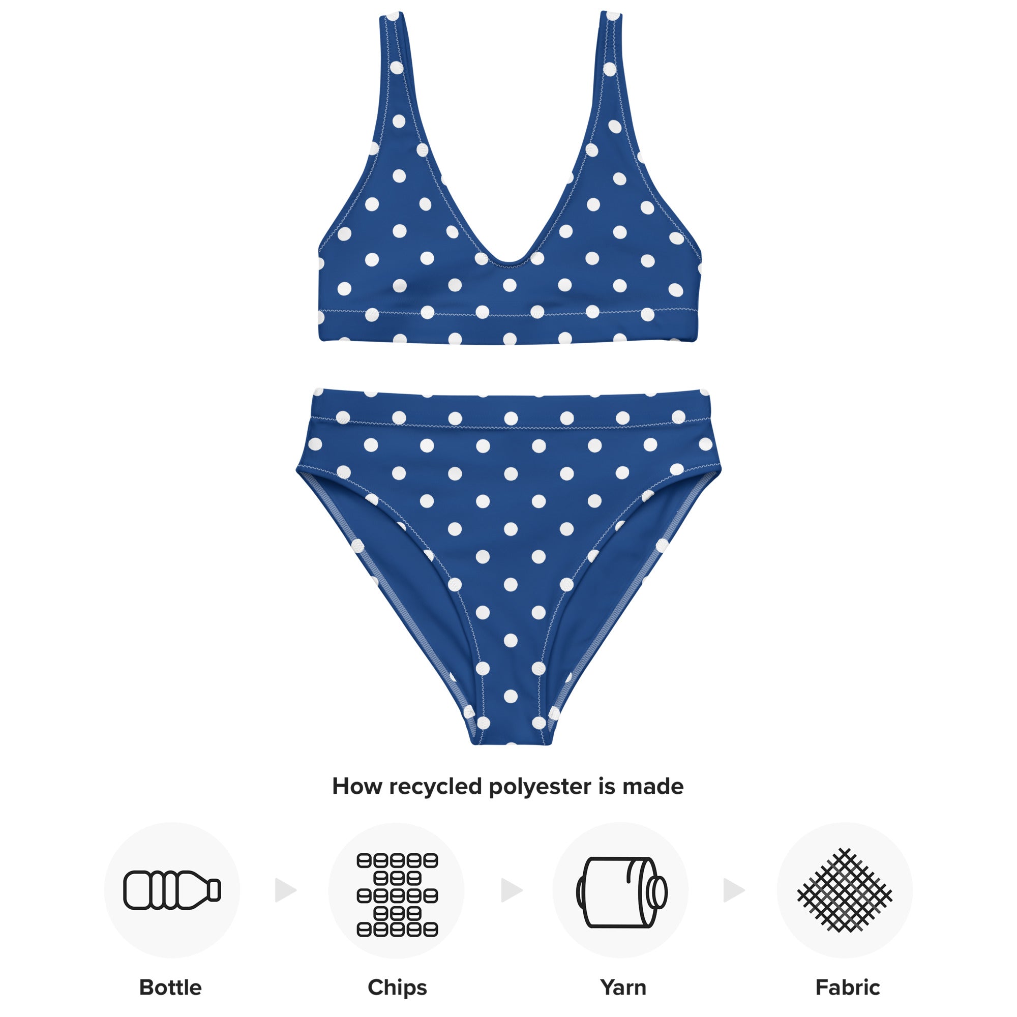 Royal blue polka dotted Recycled high-waisted bikini - La Vie Bien - Bikini swimsuit - Blue and white
