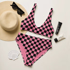 Pink and black checkered high-waisted bikini by La Vie Bien