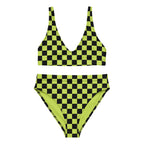 Lime green and black checkered high-waisted bikini by La Vie Bien