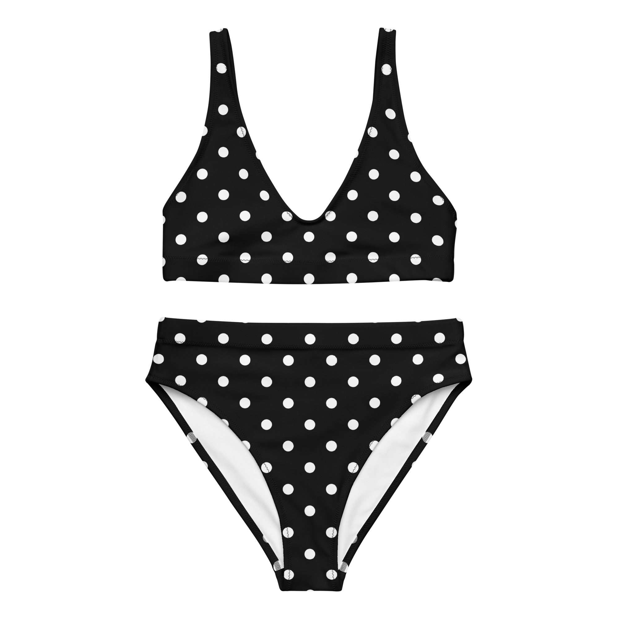 Black and white polka dots Recycled high-waisted bikini - La Vie Bien - Bikini swimsuit - black and white