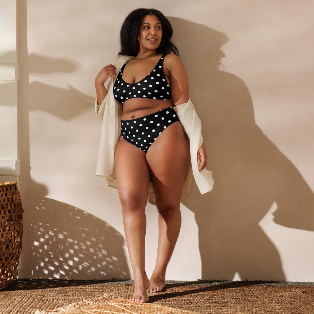 Black and white polka dots Recycled high-waisted bikini - La Vie Bien - Bikini swimsuit - black and white