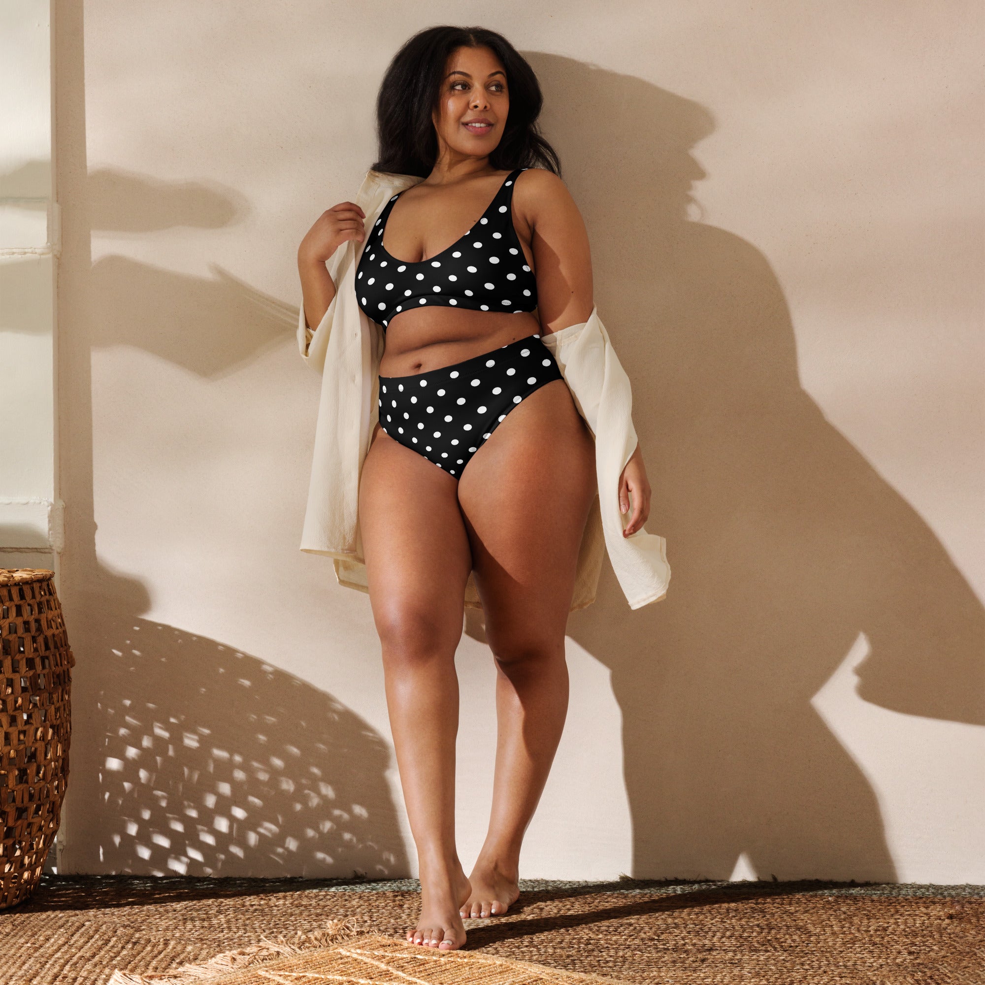 Black and white polka dots Recycled high-waisted bikini - La Vie Bien - Bikini swimsuit - black and white