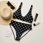 Black and white polka dots Recycled high-waisted bikini by La Vie Bien