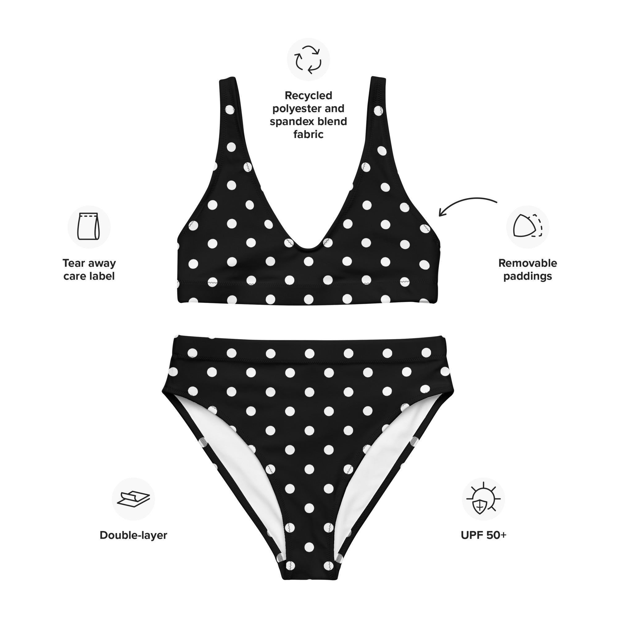Black and white polka dots Recycled high-waisted bikini - La Vie Bien - Bikini swimsuit - black and white