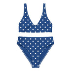 Royal blue polka dotted Recycled high-waisted bikini by La Vie Bien
